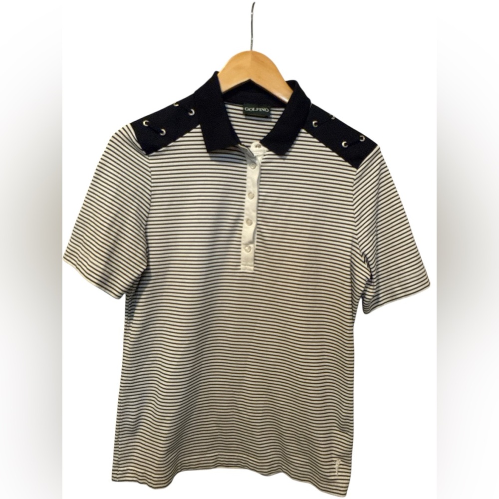 Golfino Golf Women's Polo Sz 12 Large Navy White Stripe Activewear Nautical